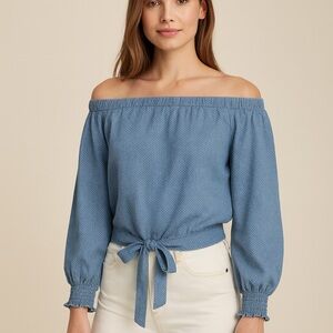 Universal Thread Blue Off-Shoulder Tie Front Top XS